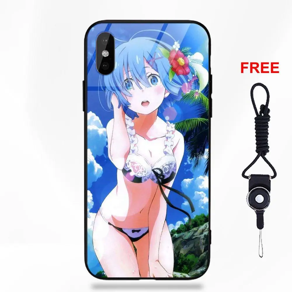 as picture Сексуальная аниме-девушка РЭМ снова Ноль для Apple IPhone X XS Max XR 5 5C 5S SE 6 6S 7 8 плюс мягкий ТПУ оправа закаленное стекло Чехлы для мобильных телефонов - Цвет: as picture