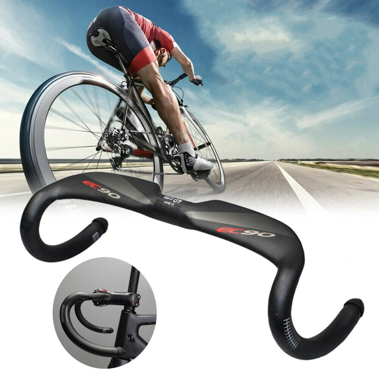 31.8mm Road Bike Handlebar Carbon Drop Bar Bicycle Bracket Extension 440mm Black Bicycle Handlebar Phone Light Mount Holder