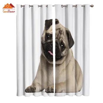 

Cute Animal Pug Dog Window Curtains Living Room Outdoor Fabric Drapes Curtain Home Decor