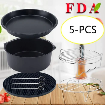 

6pcs Air Fryer Accessories 7 Inch Fit For Airfryer 3.2-5.8qt Baking Basket Pizza Plate Grill Pot Kitchen Cooking Tool For Party