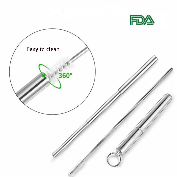 Metal Straw Portable Telescopic Straw for Outdoor Travel Easy Cleaning Stainless Steel Reusable Collapsible Straws with Brush
