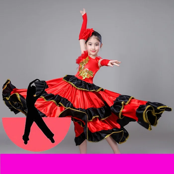 LOLANTA Mädchen Multicolor Flamenco Dance Rock Kind Spanisch Bauchtanz Performance Kleid 