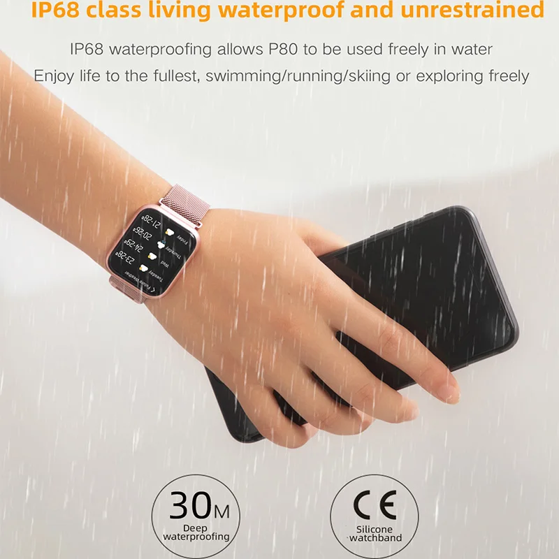 P80 Смарт часы для женщин IP68 Водонепроницаемый Полный сенсорный экран smartwatch монитор сердечного ритма для samsuang xiaomi huawei часы