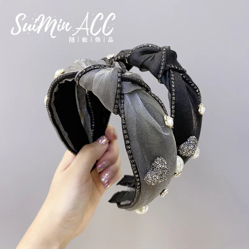 

Cotton Yarn Pearl Crystal Headbands For Women Lace Headband Korea Hair Accessories Hair Band Flower Crown Hairbands Head Wrap