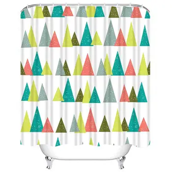 

Shower Curtain Set Colorful Christmas Triangle Pine Tree Pattern Gray Contemporary Coral Bathroom Decor Set with 12 Hooks 72X72