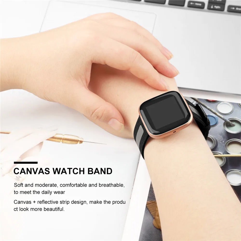 Durable Canvas Wrist Band Strap for Fitbit Versa/ Versa 2/ Versa Lite Smartwatch Replacement Sports Bracelet Watch Strap Bands