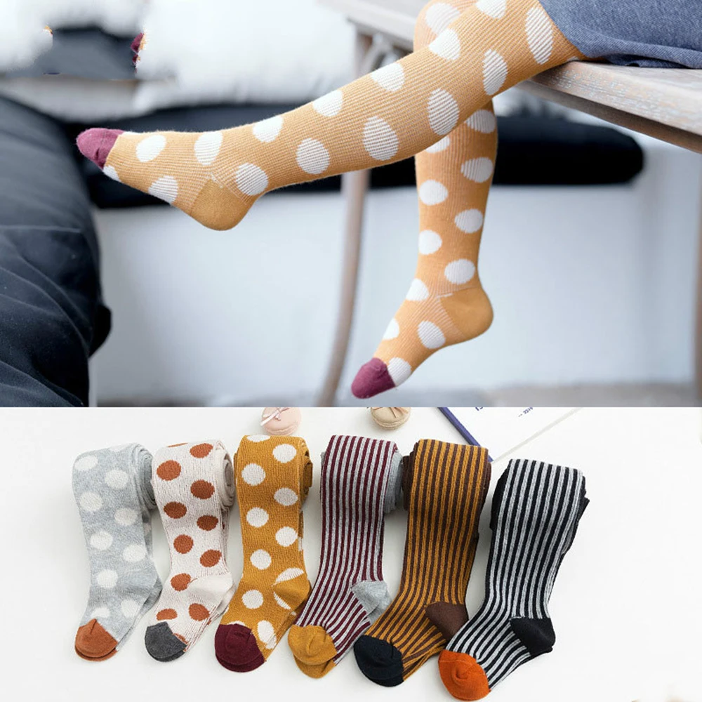

Baby Autumn Winter Warm Tights Cute Dots Pattern Toddler Kid Girl Ribbed Stockings Cotton Warm Pantyhose Candy Color Printed