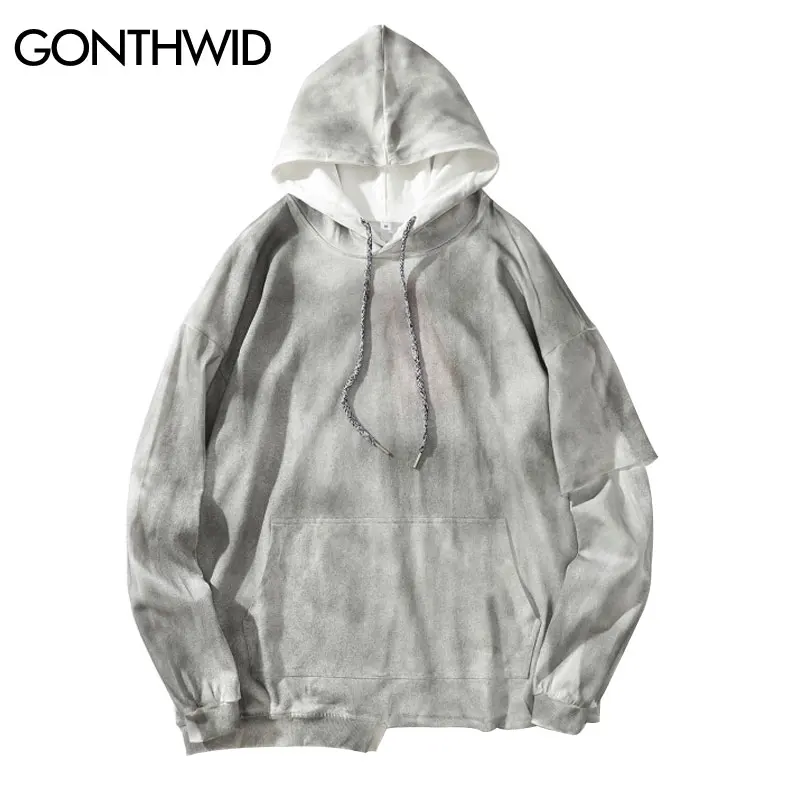 GONTHWID Харадзюку Distressed Tie Dye нерегулярные толстовки с капюшоном уличная хип хоп Повседневная панк Рок пуловер Топы мужские