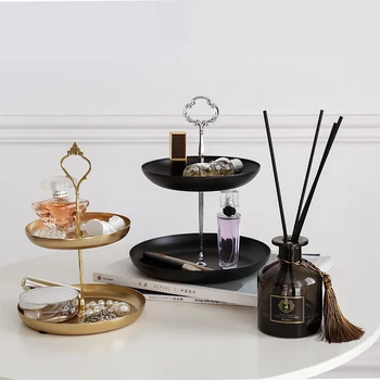 

Golden Double-layer Storage Plate Nordic Jewelry Rack Home Porch Key Cosmetics Dressing Table Tray Desktop Decoration