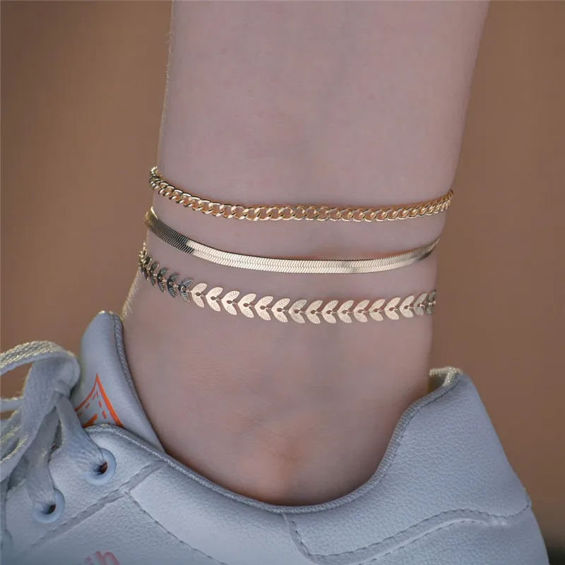3pcs/set Gold Color Simple Chain Anklets For Women Beach Foot Jewelry Leg Chain Ankle Bracelets Women Accessories - Image 3