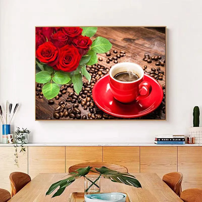 油彩画　coffee time 5d Diamond Painting Cartoon Coffee Afternoon Tea Diamond