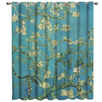 

Almond Flower By Vincent Van Gogh Floral Fabric Kids Window Curtain Treatment Hardware Curtains for the Kitchen Living Room