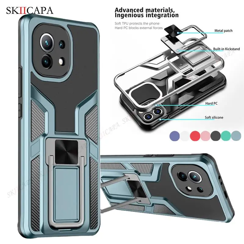 Military Hybrid Armor Kickstand Case For Xiaomi Mi 11 Lite 11X Pro 10S 10i 10T 5G Magnetic Stand Cover POCO F3 M3 X3 NFC | Мобильные