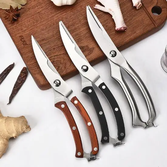 

Chicken bone cutters with wooden handle stainless steel kitchen multi-functional powerful bone fish stomach full steel scissors