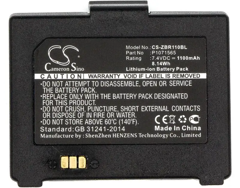Cameron sino 1100 мА/ч, Батарея печатающая головка для ZEBRA ZQ110 ZQ220 P1070125-008 P1071565 P1071566 Аккумулятор для принтера
