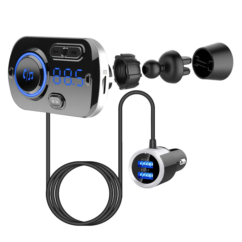 QC 3,0 Bluetooth 5,0 умный fm-передатчик автомобильный комплект Handsfree автомобильное зарядное устройство Автомобильный MP3-плеер TF карта красочные атмосферные огни