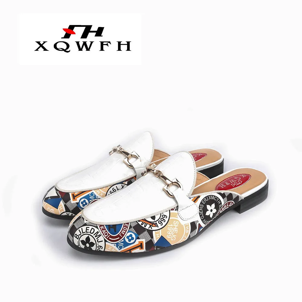 Брендовые летние мужские тапочки XQWFH модные шлепанцы кожаные повседневные