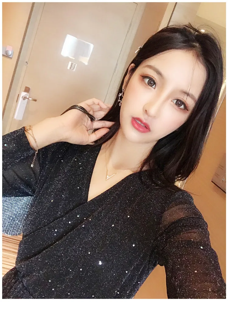 Весеннее и летнее элегантное Bling2019 весенняя одежда сексуальное торжественное платье черное платье с v-образным вырезом Длинные юбки женское нарядное платье