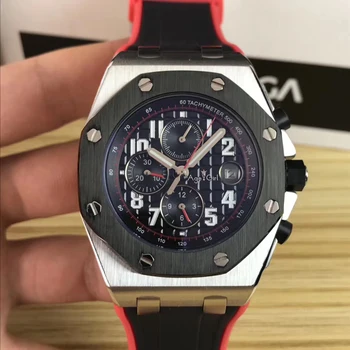 

Luxury Brand New Men Rose Gold Silver Black Leather Red Rubber Watch Automatic Mechanical Sapphire Watches Transparent Glass AAA