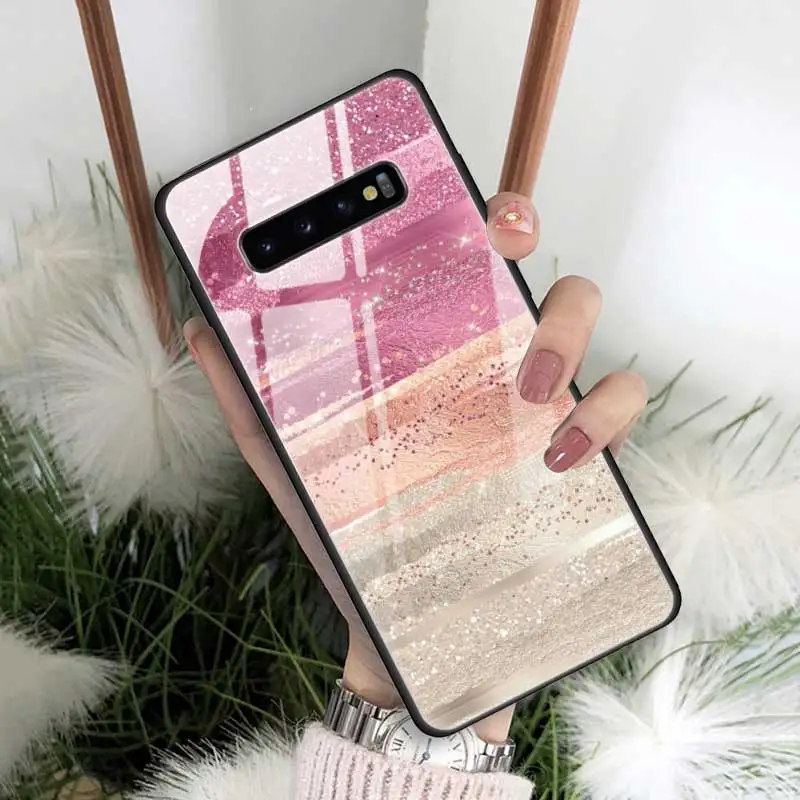 Мраморный Золотой Розовый блестящий чехол из закаленного стекла для samsung Galaxy S10 S10e S9 S8 Note9 Note 10 Plus 5G A50 A30 края из ТПУ - Цвет: 15