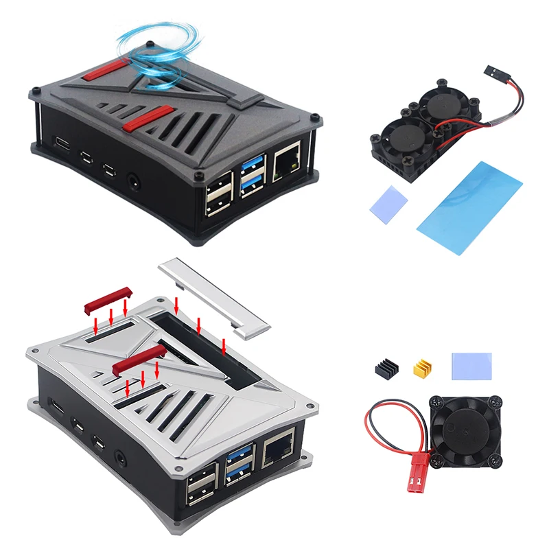 Raspberry Pi 4 ABS чехол пластиковая коробка серый серебристый защитный корпус с двойным