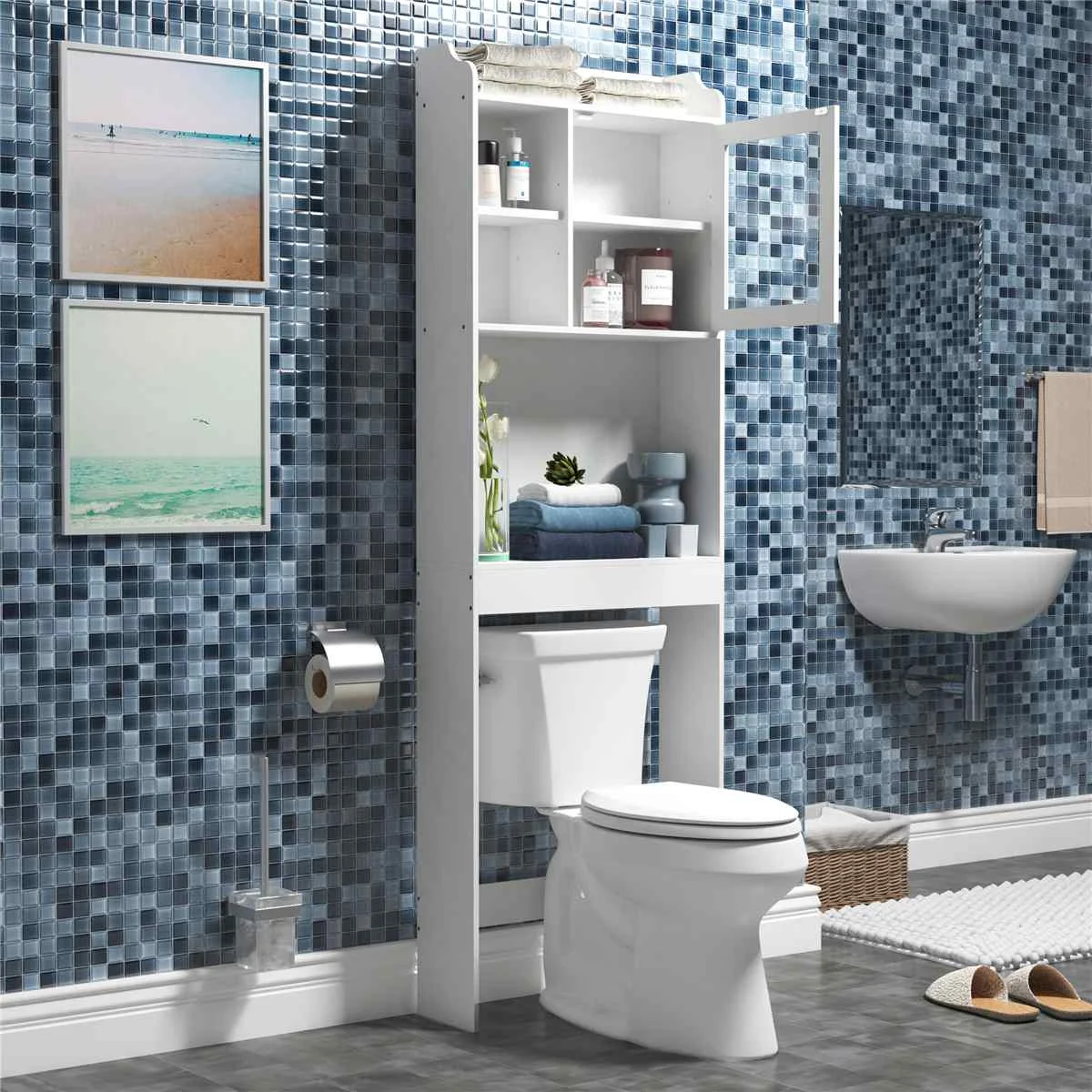 

White Modern And Elegant Design PB Bathroom Storage Cabinet Storage Cabinet Home Save Space Storage Cabinet