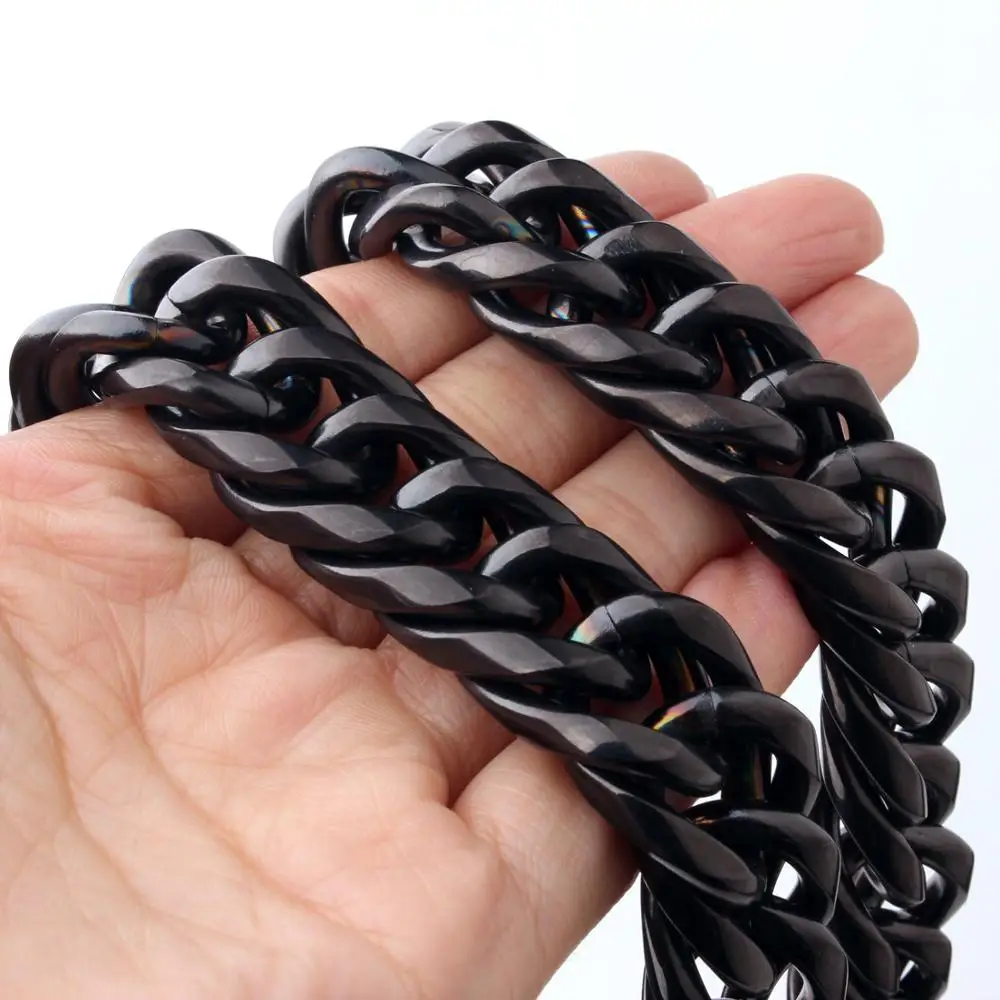 Metal Choker Necklace 9/11/13/16/20mm Heavy Thick Black Tone Round Curb Cuban 316L Stainless Steel Necklace Link Mens Chain Jewelry Friends Gifts