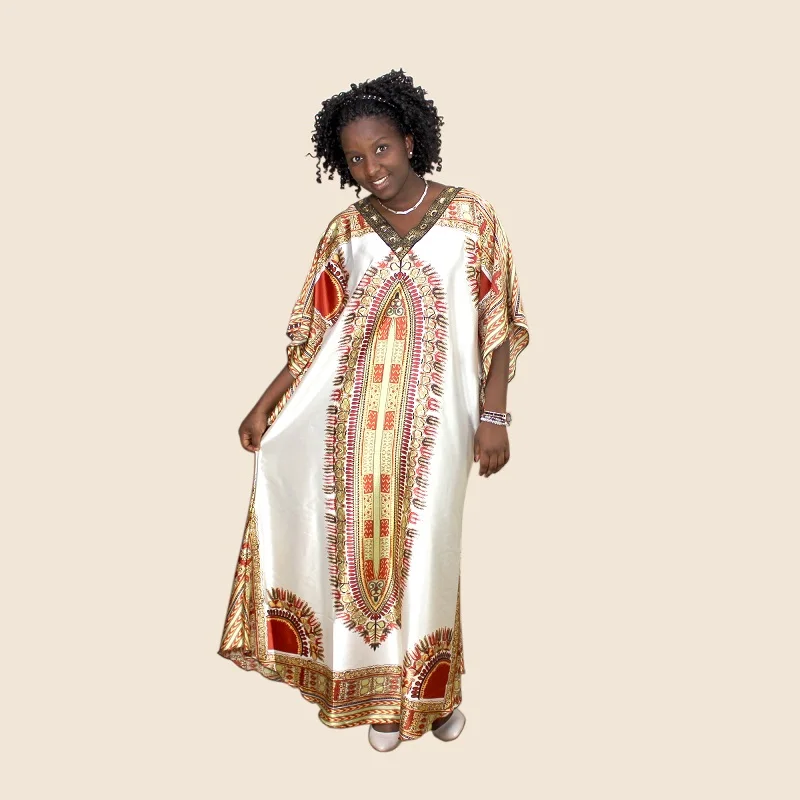 

New African Tranditional Long Loose Dress Vintage Hippie Dashiki caftan ethnic Indian