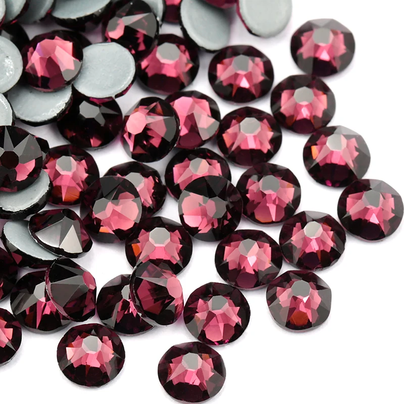 amethyst 8 big 8 small cutting surface Hot Fix Crystal Rhinestones Glass Hotfix Strass Stone Crystals AB Iron on Clothes - Color: amethyst