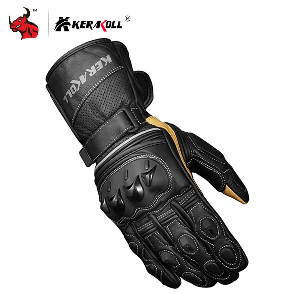 

KERAKOLL Real Leather Motorcycle Gloves Men Winter Gloves Long Wrist Men Racing Motocross Rally Glove Moto Gloves Guantes Moto