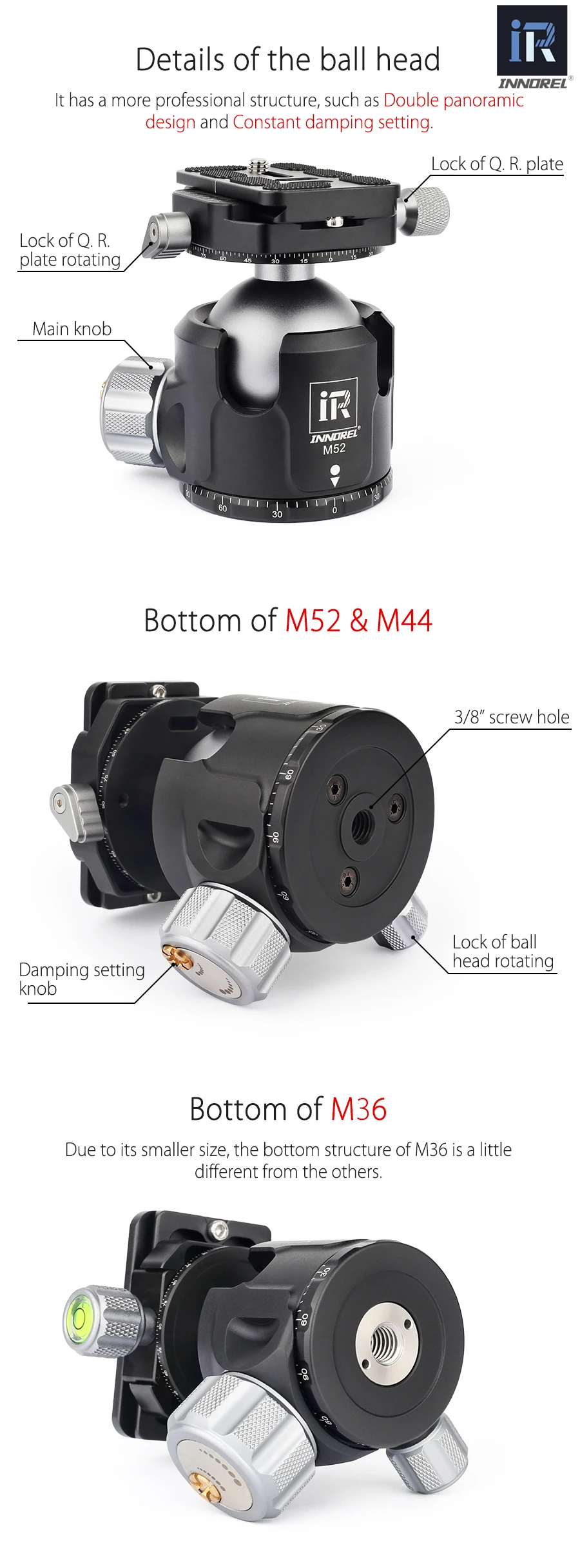 INNOREL M52 M44 M36 низкий центр тяжести штатива новая демпфирующая установка для сверхмощных цифровых зеркальных камер панорамная шаровая Головка