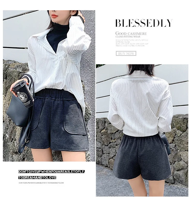 2021 New Spring Autumn British Style Woolen Casual Shorts Black Khaki Brown High Waist Casual Shorts for Woman Shorts short pants