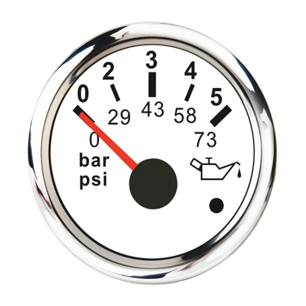 52MM 2'' Oil Pressure Indicator Meter Gauge IP67 10-185Ω 0~5 Bar Marine, White, IP67 Waterproof