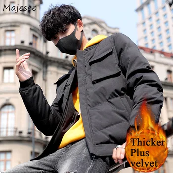 

Parkas Men Hooded Winter Thicker Plus Velvet Warm Slim Leisure Simple All-match Parka Mens Large Size Trendy Korean Outerwear