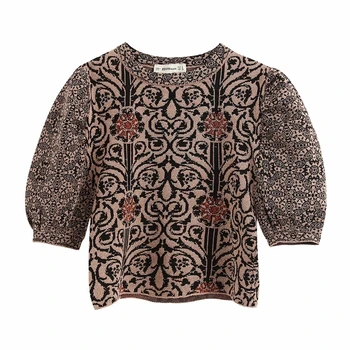

2020 Vintage Floral Printed Puff Sleeve Short Blouse Women Fashion O-Neck Shirts Elegant Ladies Chic Tops