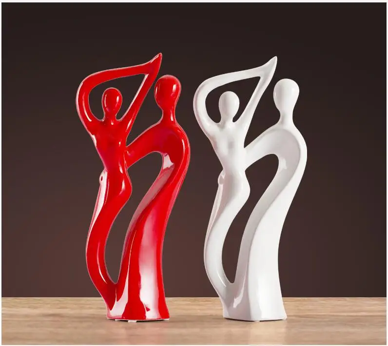 Современная керамика черный, белый, красный три цвета пара аксессуары для дома гостиная настольные статуэтки ремесла декорации для офиса отеля искусство