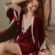 Женский весенний и осенний зимний Золотой бархатный домашний костюм удобный сексуальный кружевной халат сексуальный красивый ремень на спине