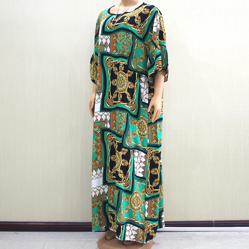 Excellent African Dashiki Dresses For Women Noble Gorgeous Pattern Print Red Cotton O-Neck Dress With Big Scarf