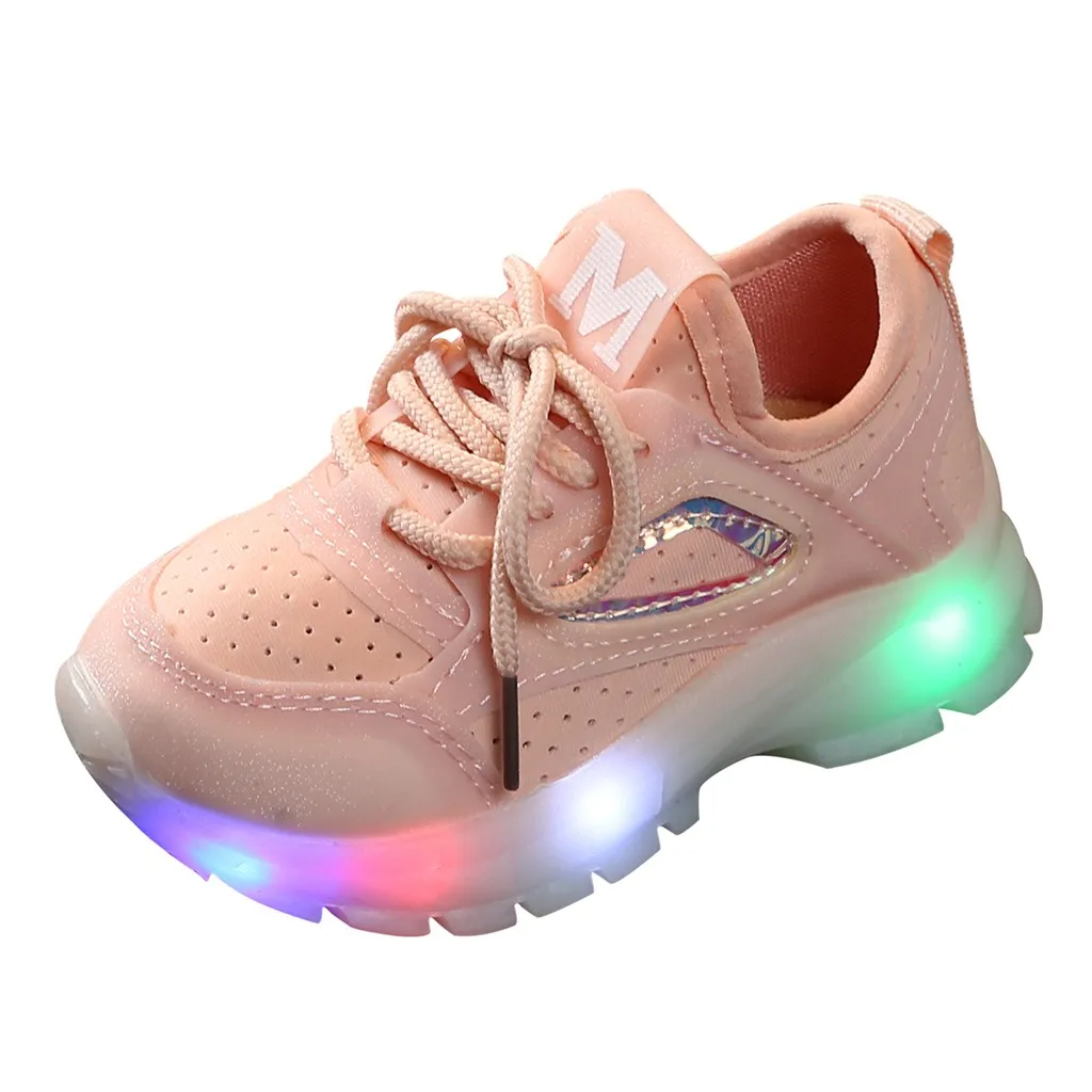 New Children Luminous Shoes Boys Girls Sport Running Shoes Baby Flashing Lights Fashion Sneakers Toddler Little Kid LED Sneakers - Color: Pink