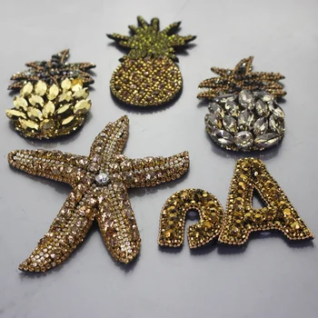 

3D Handmade Rhinestone Fruits Beaded Patches Sew on Crystal Patch beading Applique Patch，Cherry，Pineapple，starfish