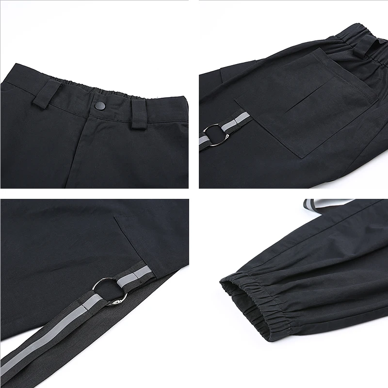 Rapwriter повседневные Стрейчевые черные брюки с высокой талией и светоотражающими полосками для женщин хип-хоп свободные брюки-карго для бега женские брюки-карандаш