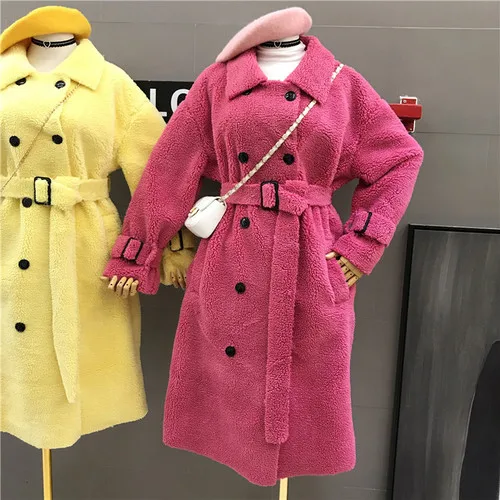 Новое осенне-зимнее пальто средней длины из искусственного кашемира для женщин, приталенное двубортное пальто с длинным рукавом, верхняя одежда - Цвет: Rose