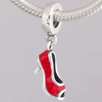 

Original Red Enamel High-heeled Shoes Stiletto Pendant Beads Fit 925 Sterling Silver Charm Bracelet Bangle DIY Jewelry