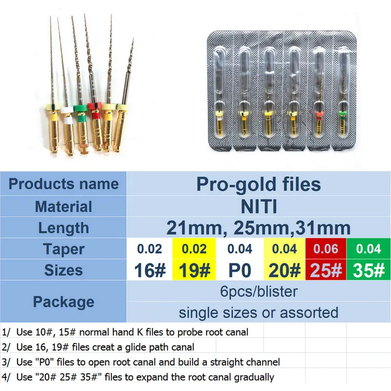 Стоматологические супер-файлы pro-gold гибкие файлы endo роторные файлы корневого канала никелевый типаний Инструмент стоматологический