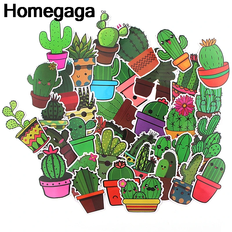 Homegaga 36 шт. кактус растения девушка мультфильм творческие значки DIY наклейки DIY ПК стены ноутбук телефон мотор Скрапбукинг альбом D2289
