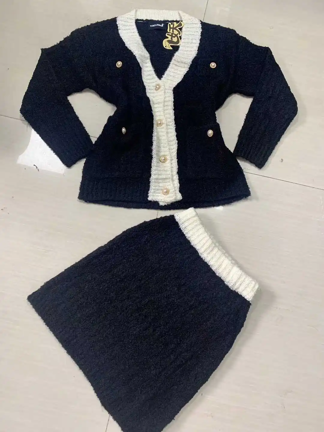 Rushed Promotion Full Autumn And Winter Women's Knit Suit V-neck Single-breasted Cardigan+ Skirt Fashion Two-piece Woman