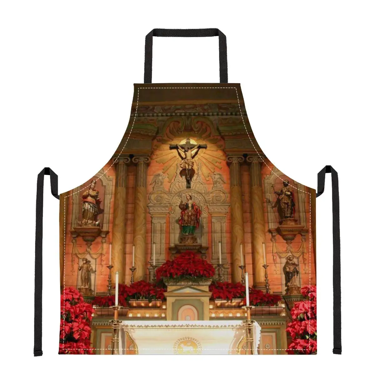 

Religious Building Pattern Kitchen Aprons for Women Oil-proof Chef Pinafore BBQ Party Cooking Baking Apron Home Cleaning Tools