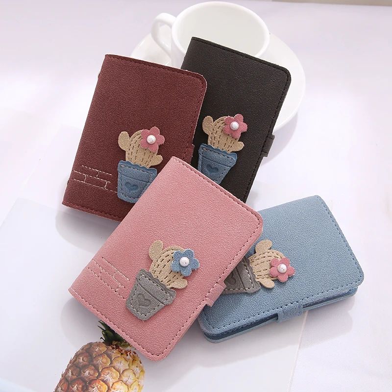 Cute Cactus Function 24 Bits Card Holder Case Bag New Top Matte Leather Women Girl Business Credit ID Passport Cover Card Wallet