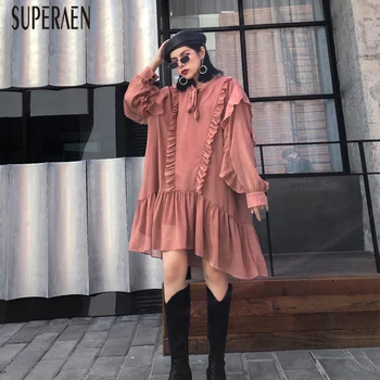 

SuperAen Fashion Dress 2020 New Summer and Spring Women Dress Pluz Size Solid Color Casual Mesh Dress Female Long Sleeve