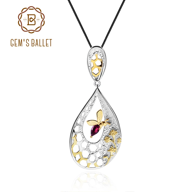 GEM'S BALLET 0.28Ct натуральный родолит Гранат 925 Серебряная подвеска с драгоценными камнями пчела медовая коллекция для женщин ювелирные